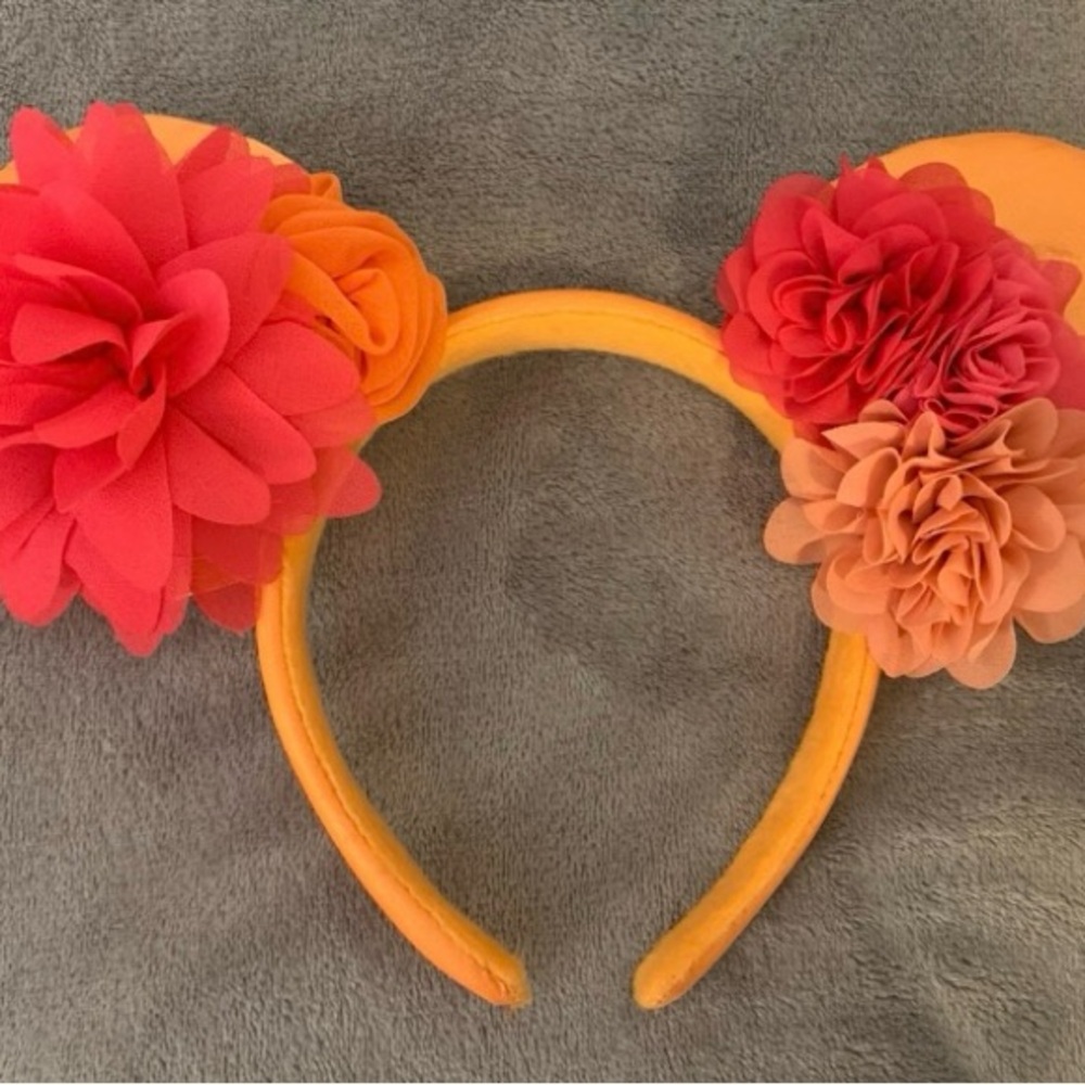 Disney Floral Mouse Ears Headband - Orange and Pink